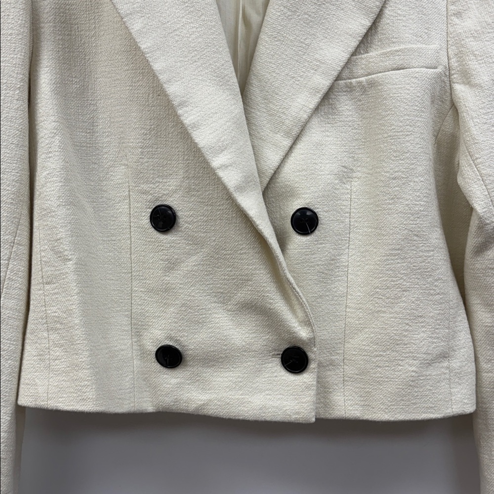 Anthropologie Maeve Tweed Double Breasted Crop Blazer Jacket Preppy Ivory Large - Picture 5 of 11